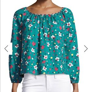 Floral-Print Long-Sleeve Peasant Blouse